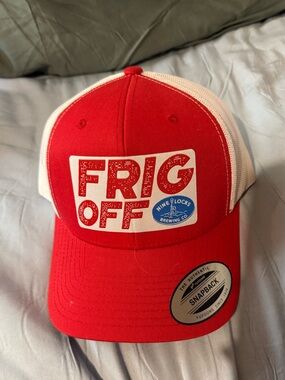 The Classic Red & White FRIG OFF Snapback Hat - Nine Locks Brewing Co